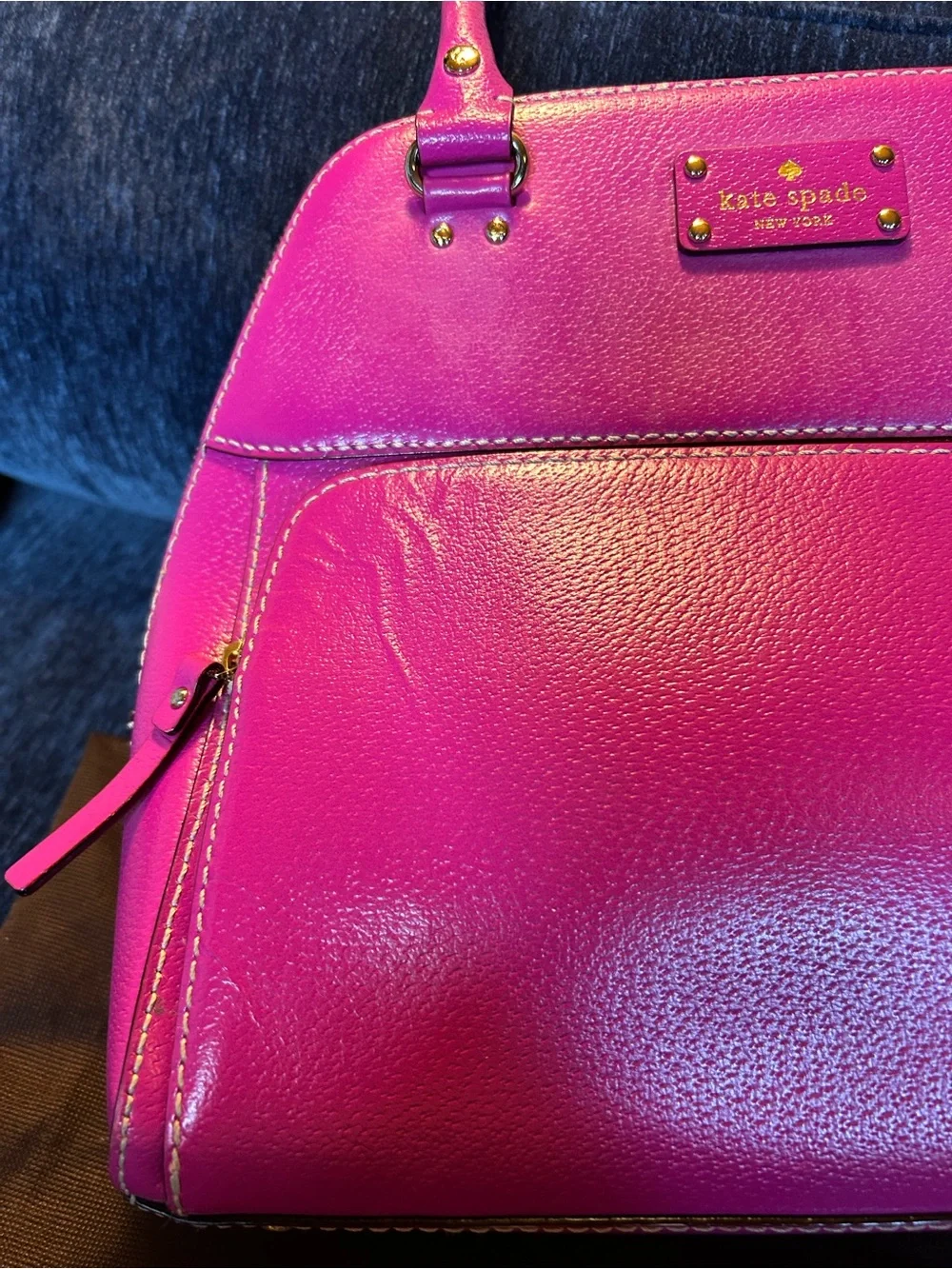 kate spade Magenta Wellesley Maeda Leather Dome Satchel with Gold Hardware